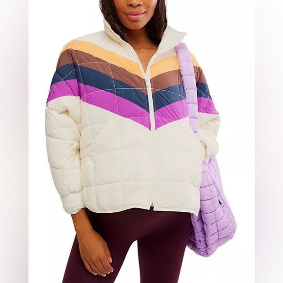 FP Movement X Hatch Chevron Print Puffer Jacket Coat M (8-10) NWT Lined Boxy - Picture 1 of 8